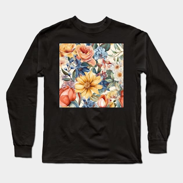 Detailed Water Color Flower Pattern - 4 Long Sleeve T-Shirt by PixelPusherArt